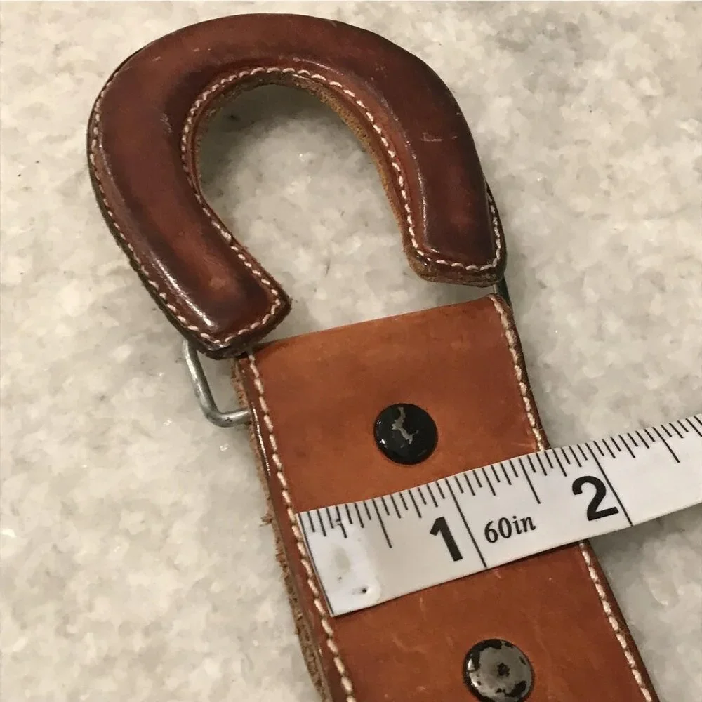 Western Belt Womens 38 Brown Tan Horseshoe Buckle Cowgirl Southwestern Braided